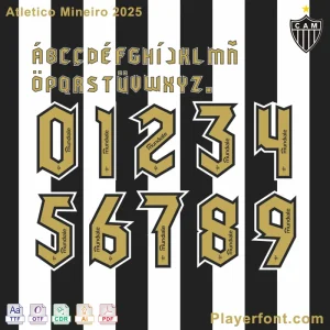 Detailed view of Atlético Mineiro 2025 jersey font, displaying unique typography.