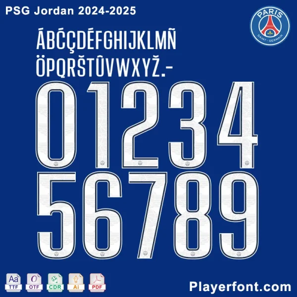 PSG Jordan 2024-2025 Font Download – Official Paris Saint-Germain Typography for Jersey Customization