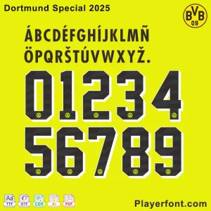Dortmund Special 2025 font download preview, showcasing the unique typeface design.
