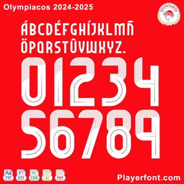 Olympiacos 2024-2025 font download preview, showing the team's official typeface.