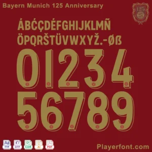 Bayern Munich 125th Anniversary Font displayed on a Dray red background