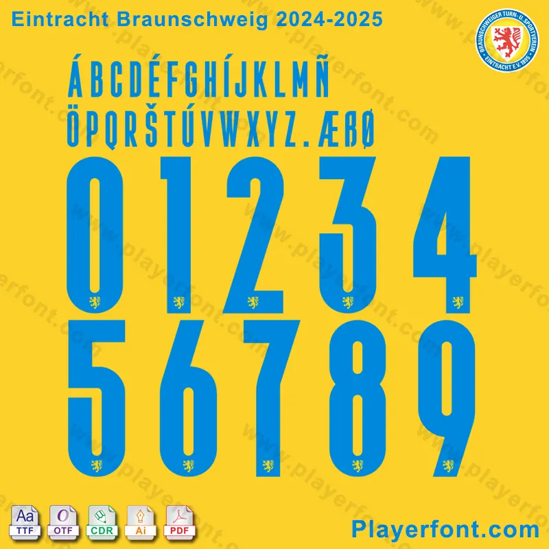 Eintracht Braunschweig 2024-2025 font preview with numbers and letters