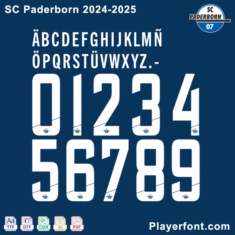 SC Paderborn 2024-2025 font preview with numbers and letters