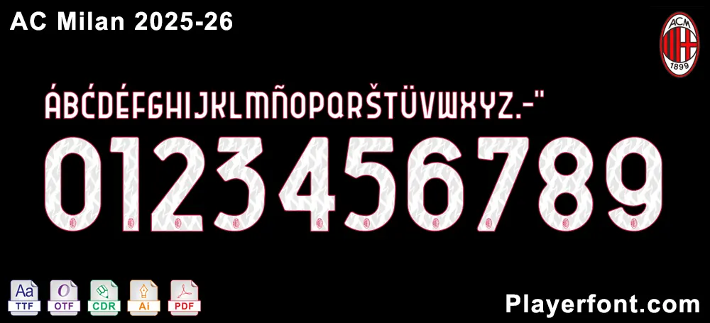 AC Milan 2025-26 font numbers 0-9 preview