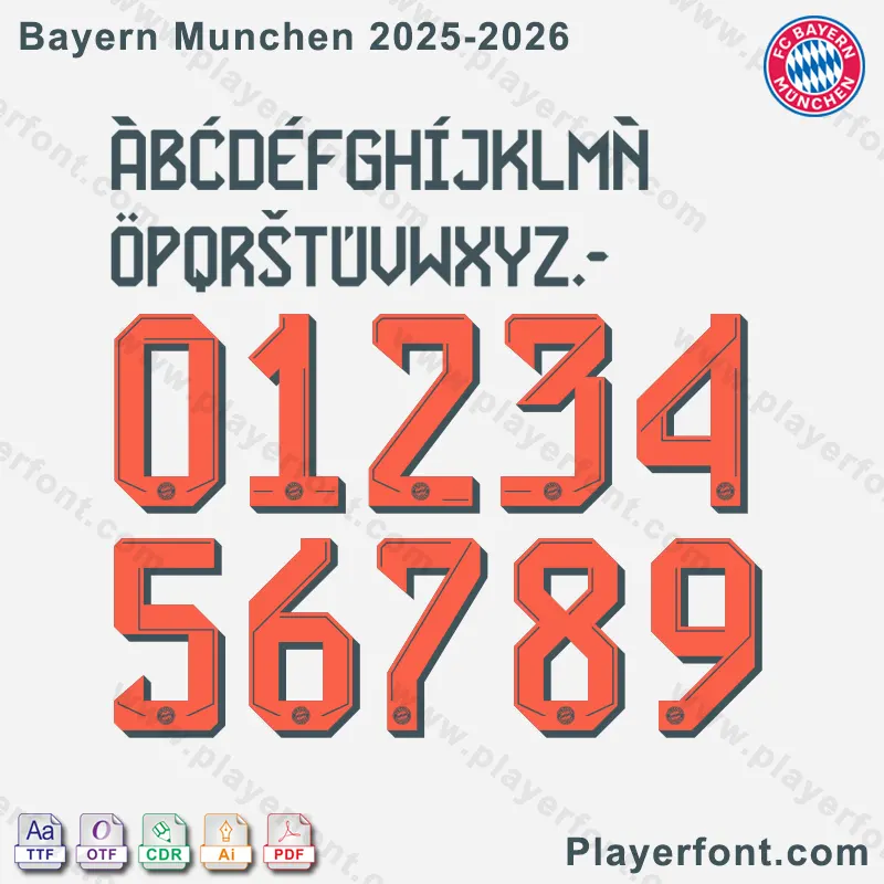 Official Bayern Munich 2025-2026 font download package with TTF, OTF, AI, CDR, and PDF vector files