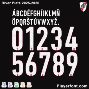River Plate 2025-2026 away font character set showing numbers and letters, with included file types.