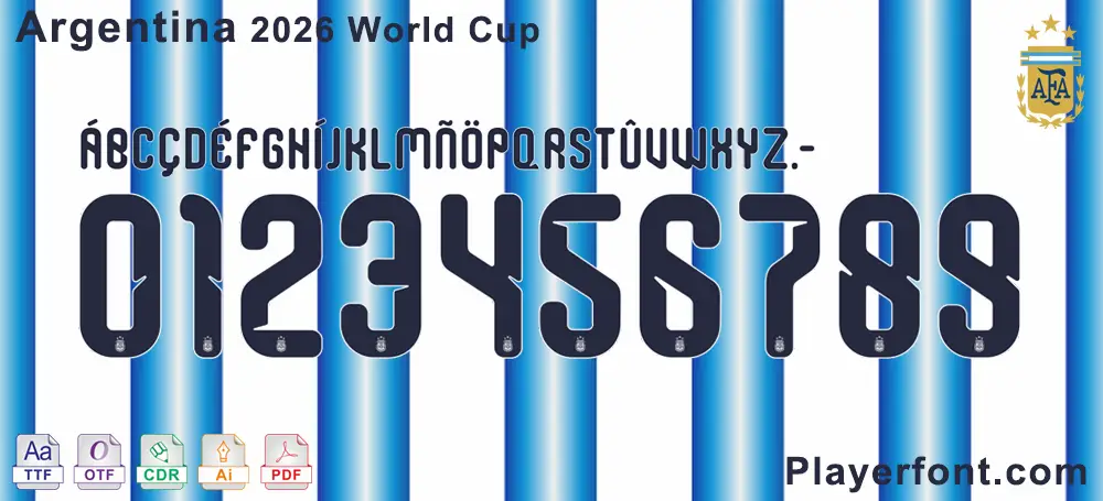 Argentina 2026 World Cup Font Preview - Uppercase, Lowercase, and Number Glyphs