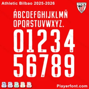 Athletic Bilbao 2025-2026 UCL font (letters, numbers) with club logo — TTF, OTF, AI, CDR, PDF download