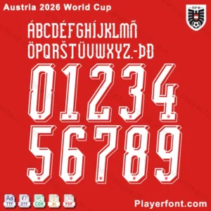 Austria 2026 World Cup Font Display: Full Number & Letter Set (Official Kit Typography for 2026 World Cup)
