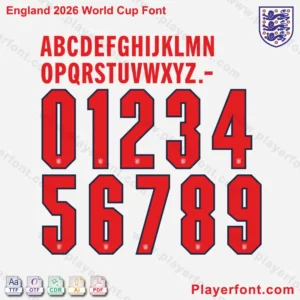 England 2026 World Cup jersey numbers and letters preview for football kit design.