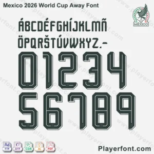Mexico 2026 World Cup Away font kit preview showing letters and numbers on a light background.