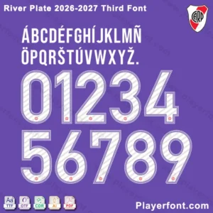 River Plate 2026-2027 third font preview with uppercase letters, numbers, and special characters