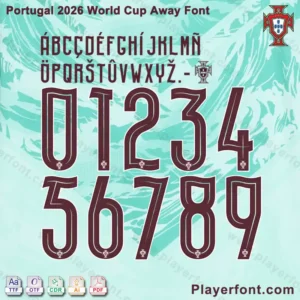 Large numbers 0-9 Portugal 2026 World Cup Away Font with FPF logo