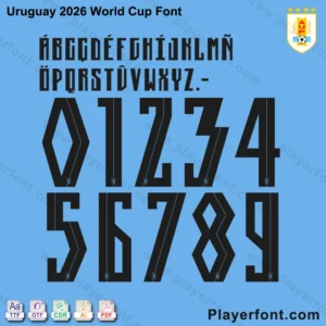 Uruguay 2026 World Cup font download preview showing letters and large numbers in vector format.