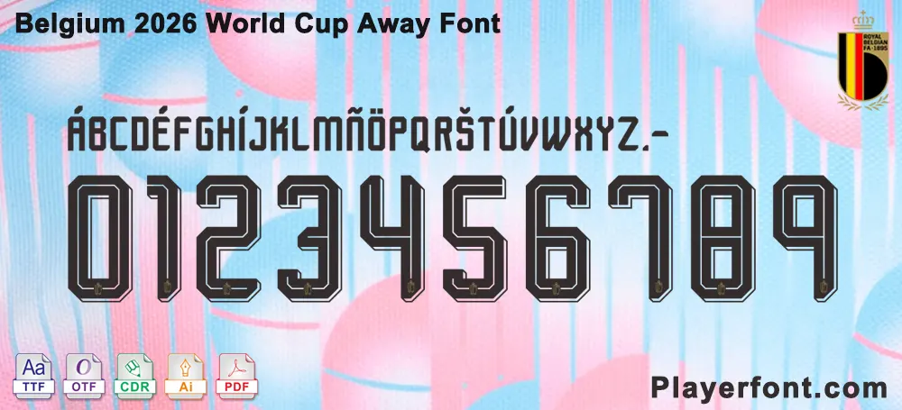 Belgium 2026 World Cup Away Font Kit vector file download preview for designers.