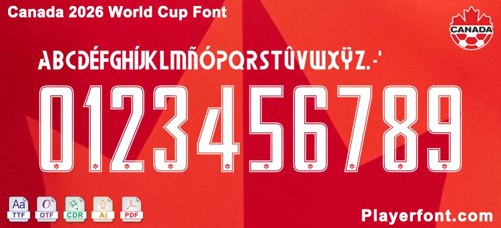 Canada 2026 World Cup Font download kit featuring numbers 0-9 and letters