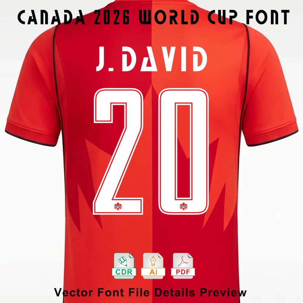 J. David Canada 2026 World Cup jersey back view with font preview