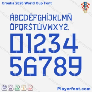 Croatia 2026 World Cup Home Kit Font Preview Blue Numbers