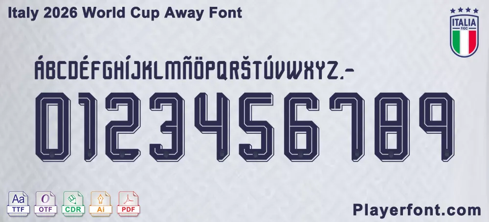 Italy 2026 World Cup Away Font blue 3D numbers 0-9 on light background