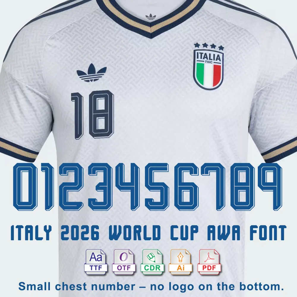 Front of Italy jersey showing small chest number 18 design without bottom logo