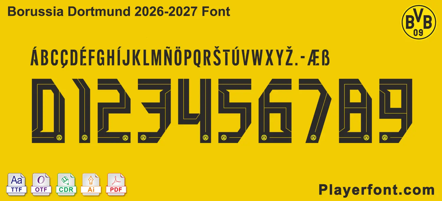 Borussia Dortmund 2026-2027 Font Download Numbers and Letters Kit