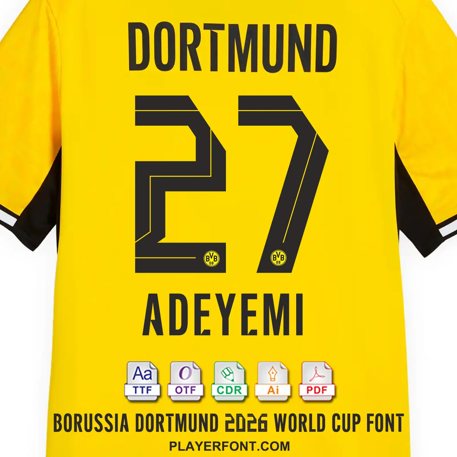 Adeyemi 27 Dortmund Jersey 2026 World Cup Font Style