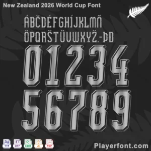 Premium New Zealand 2026 World Cup Font numbering and lettering preview.