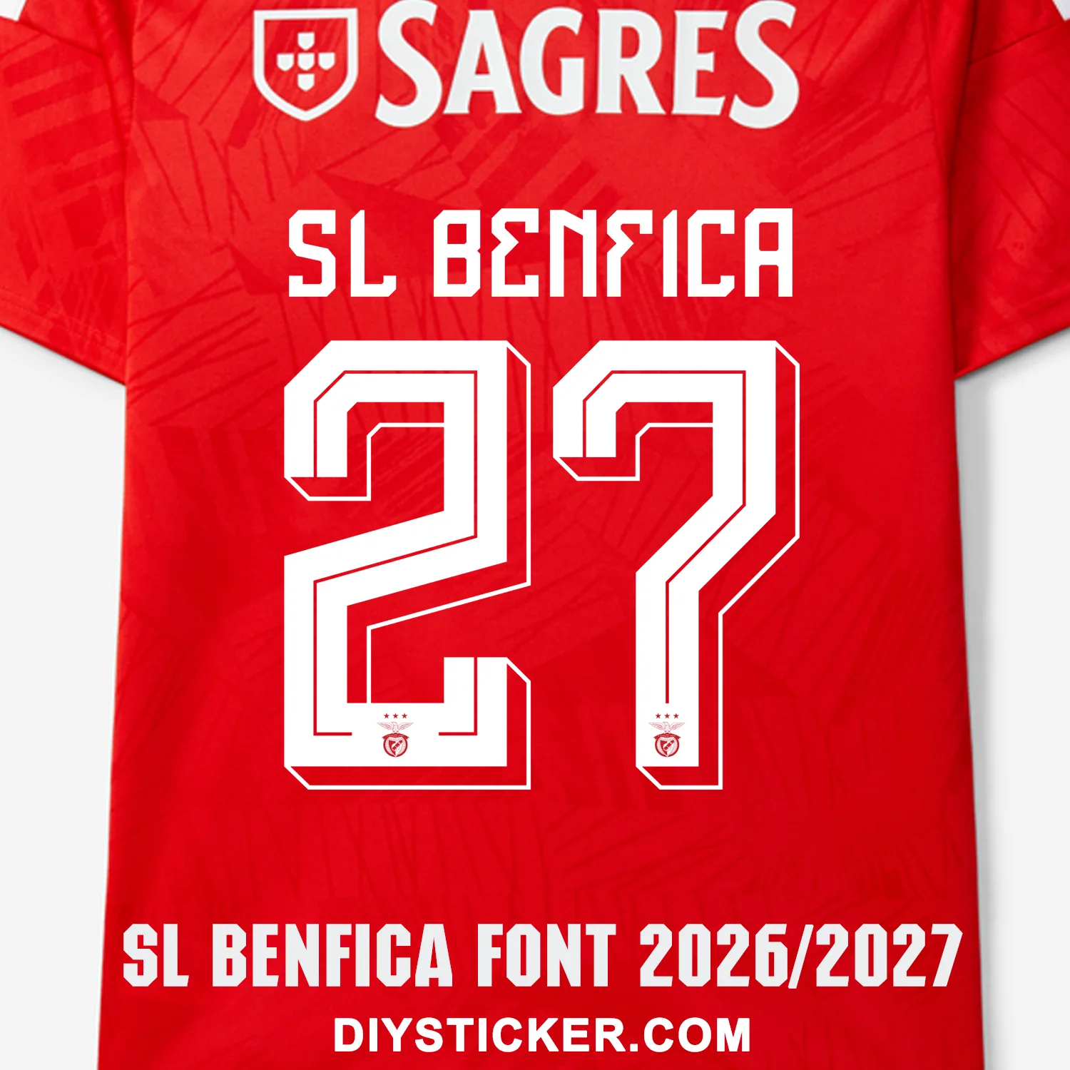 SL Benfica 2026-2027 shirt back mockup showing player name and white number 10 vector font application.