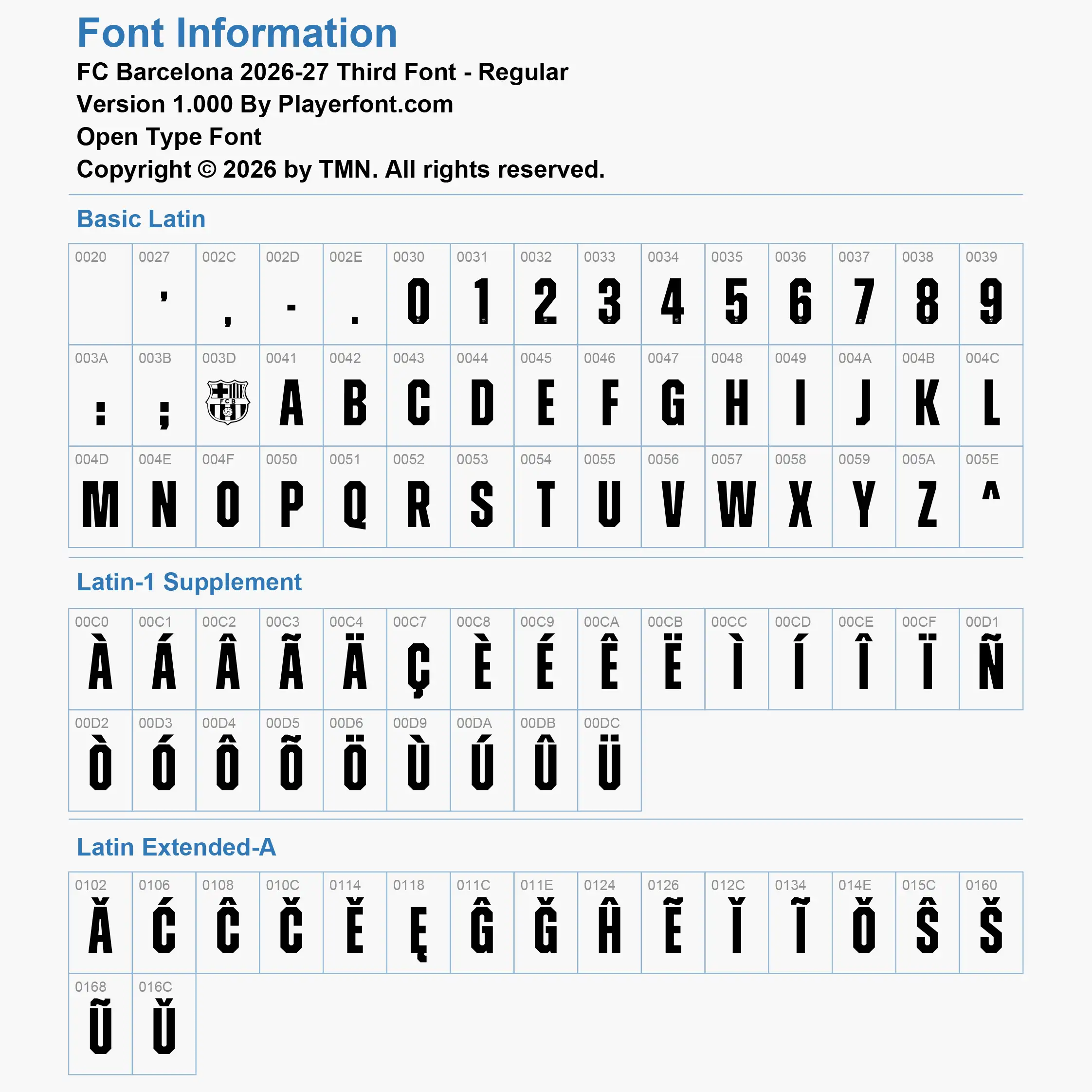 Horizontal vector template banner layout of FC Barcelona 2026-2027 third font alphabet and numbers string.