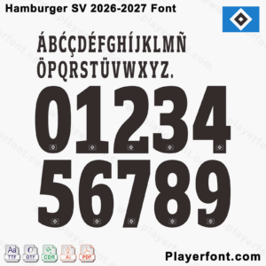 Hamburger SV 2026-2027 font alphabet letters and numbers presentation set in black TTF OTF vector formats by Playerfont.